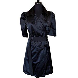 ELLE Black Midi Trench Coat Half-Sleeve w/Belt Cotton Blend Women's Size Small
